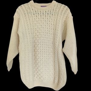 Vintage Highland Home Industries Wool Fisherman Sweater Ivory Made in Scotland